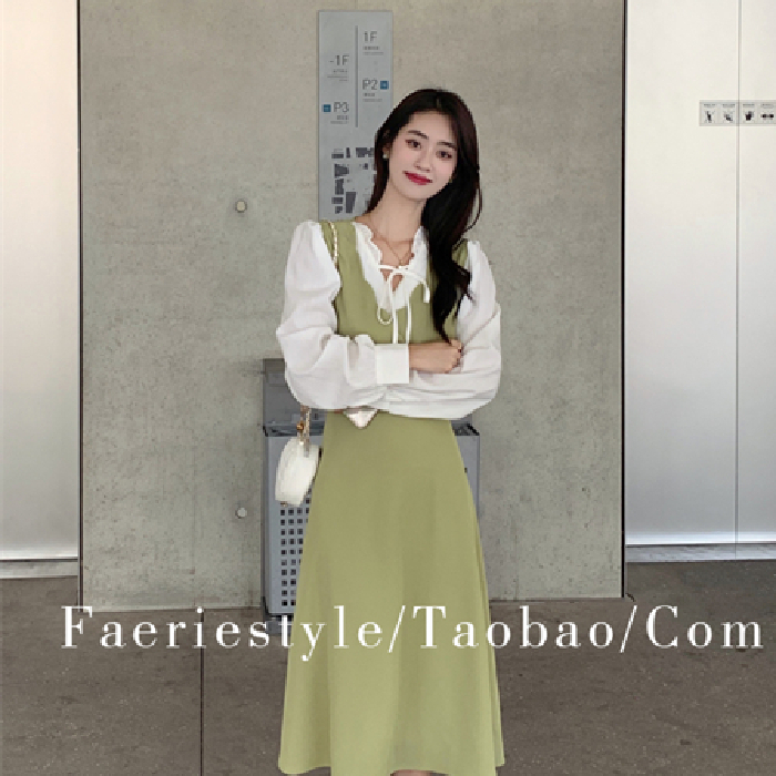 法式假兩件襯衫連衣裙女設計感小眾2024溫柔風小個子收腰長款裙子