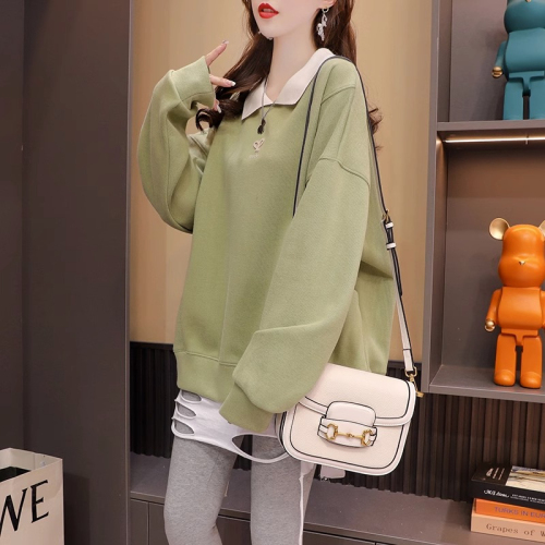 The first release of imitation cotton Chinese cotton composite ball-free spring and autumn thin Polo collar loose versatile zipper sweatshirt women's trendy tops