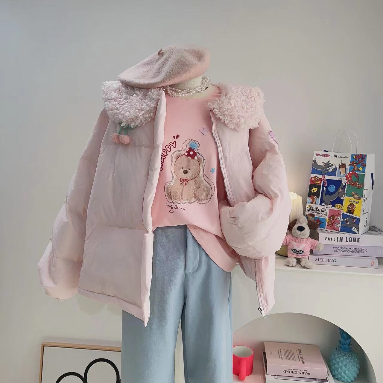 韓系甜美減齡娃娃領加厚保暖棉服外套女冬季新款寬鬆麵包棉衣