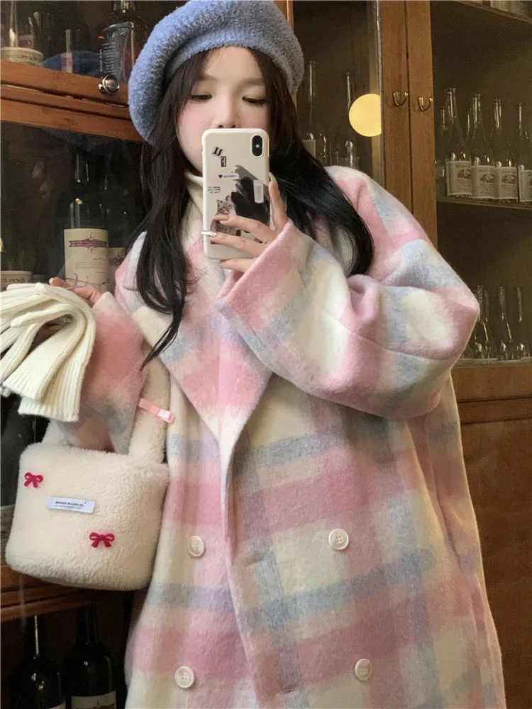 格紋大衣羊毛呢外套女年秋冬新款高級感小香風中長款小個子