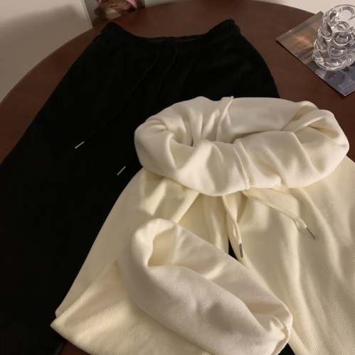 Real shot of autumn and winter velvet thickened cream wide-leg pants high-waist drape loose straight corduroy warm pants