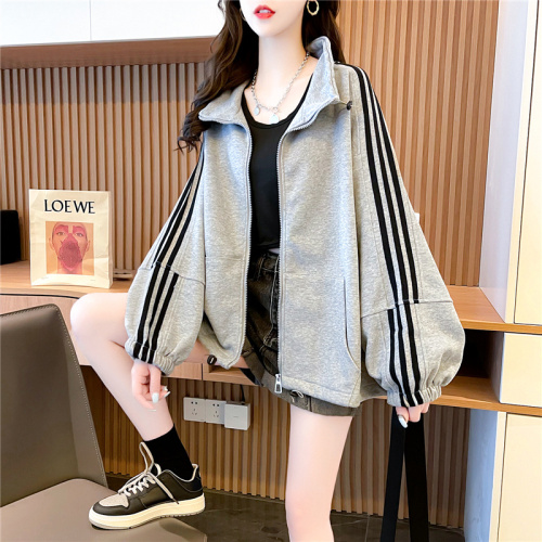 Explosion Street ins super popular Explosion Street cotton large size spring and autumn thin long-sleeved sweatshirt for women Korean style design cardigan jacket