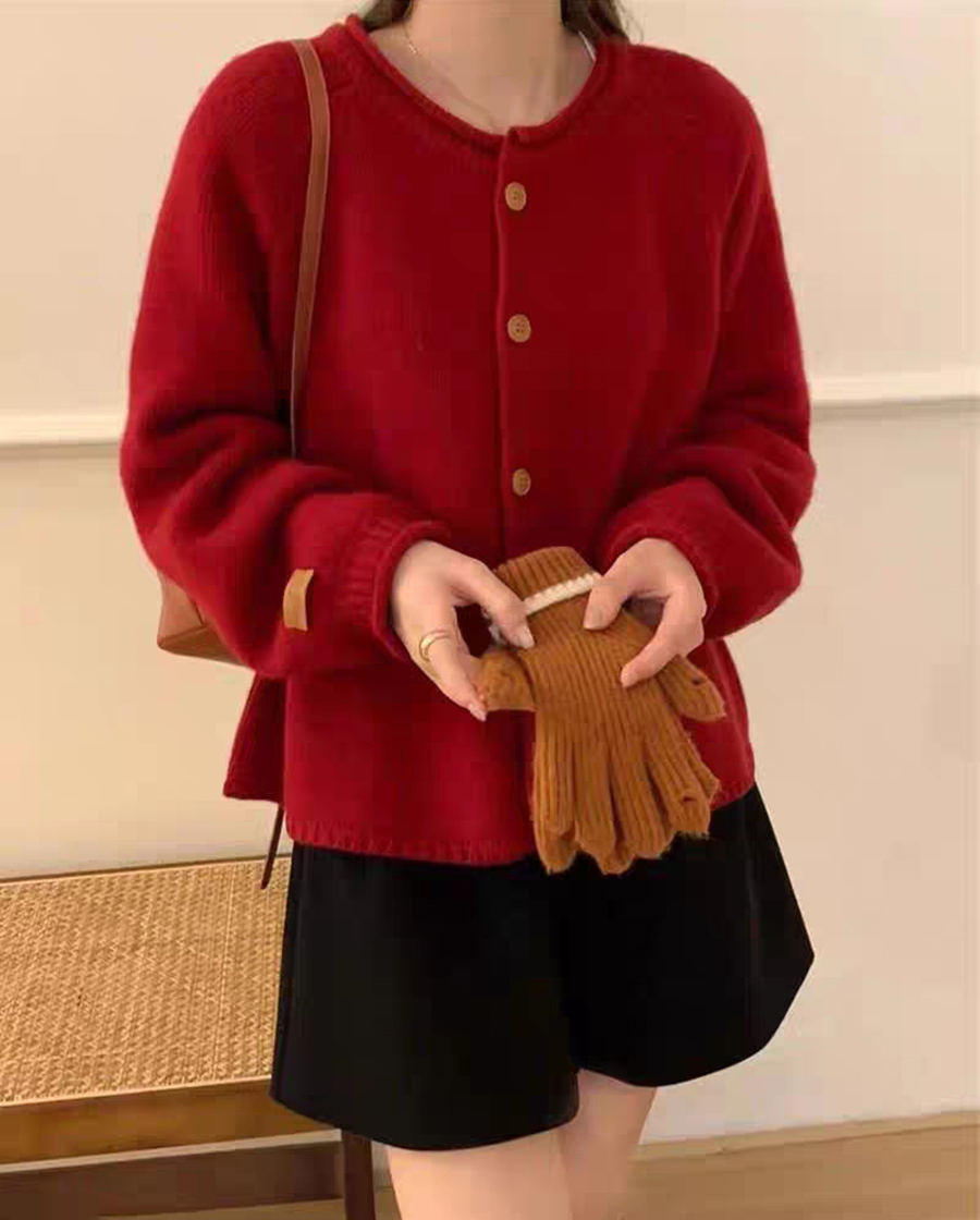 軟糯韓系慵懶風毛衣開衫女秋冬新款寬鬆圓領加厚溫柔氣質針織外套