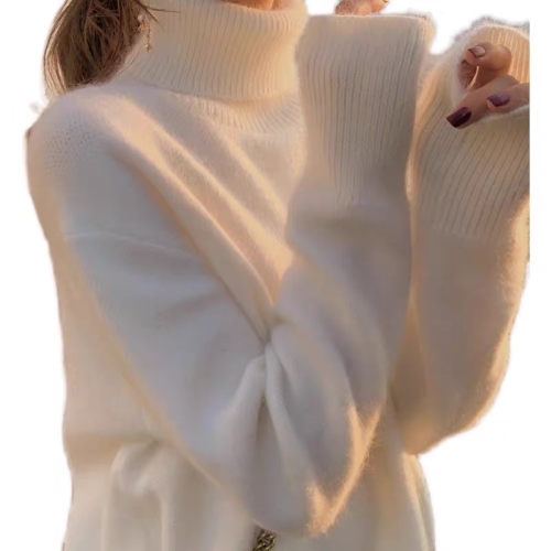 New autumn and winter soft and waxy design niche high-end lazy style thickened white turtleneck sweater for women
