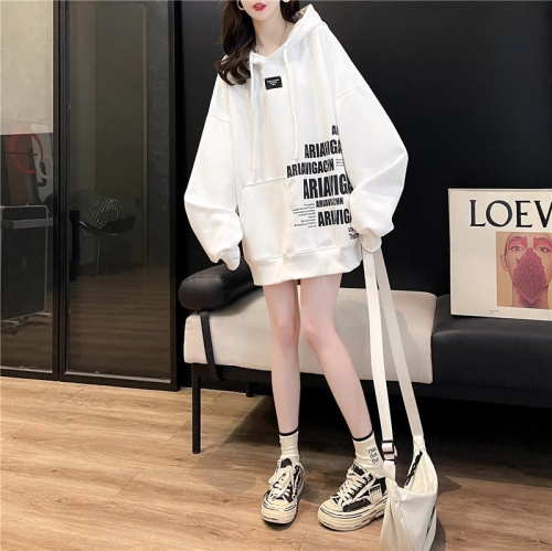 The first imitation cotton Chinese cotton composite non-pilling thin spring and autumn Korean style loose hooded sweatshirt women's trendy top