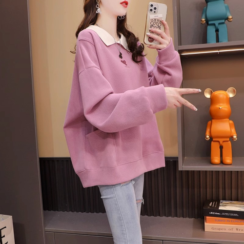 The first release of imitation cotton Chinese cotton composite ball-free spring and autumn thin Polo collar loose versatile zipper sweatshirt women's trendy tops