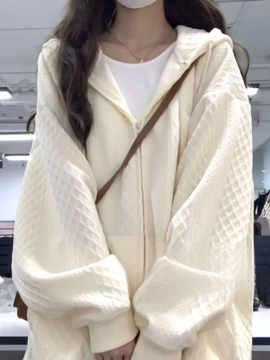 原版提花布100%聚酯纖維後包條雙層帽 秋季薄款衛衣女連帽拉鏈