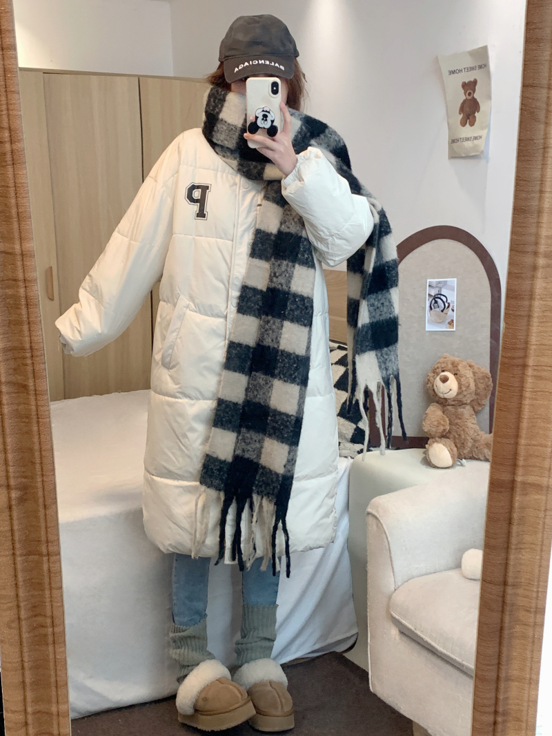 實拍  冬季過膝麵包服女中長款韓版小眾設計感寬鬆加厚羽絨服