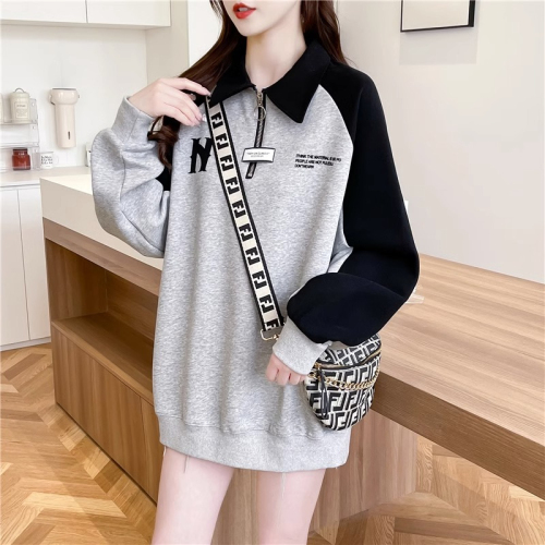 The first release of imitation cotton Chinese cotton composite ball-free spring and autumn thin Polo collar loose versatile zipper sweatshirt women's trendy tops