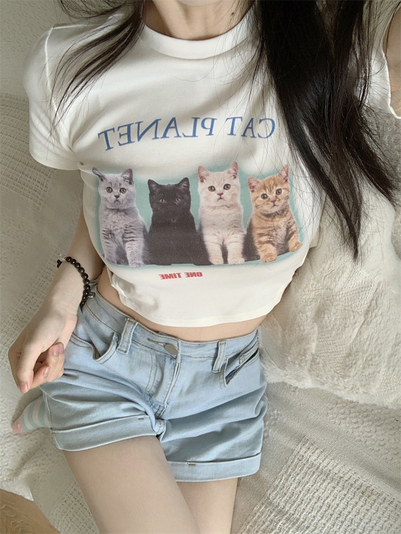 修身短袖T恤女夏季甜辣露臍短款