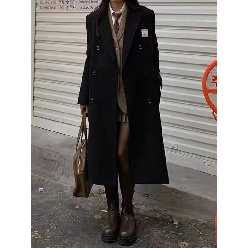 黑色毛呢外套女年秋冬新款赫本風韓版小個子高級感呢子大衣女