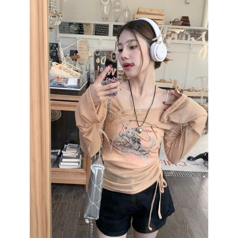 260g Modal 1*1 hottie strap design long-sleeved sunscreen T-shirt for women summer ice silk thin blouse