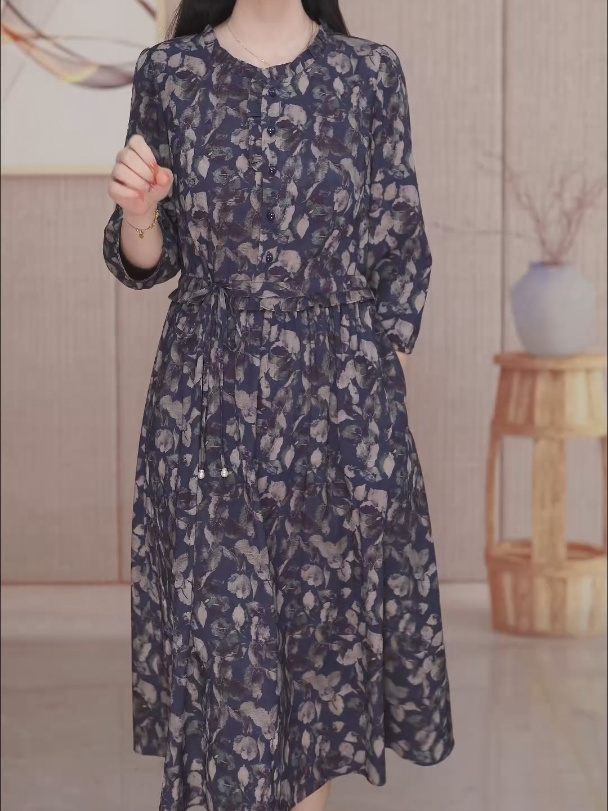 官圖原版品質大碼2024年春季高端精緻減齡連衣裙印花漂亮裙子