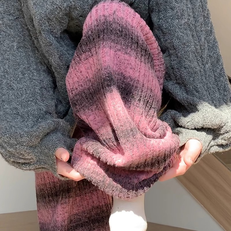 條紋加絨闊腿褲女秋冬季新款高腰休閒直筒慵懶窄版糯米褲