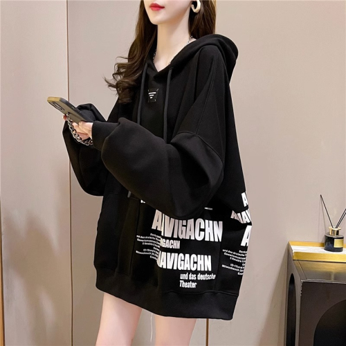 The first imitation cotton Chinese cotton composite non-pilling thin spring and autumn Korean style loose hooded sweatshirt women's trendy top