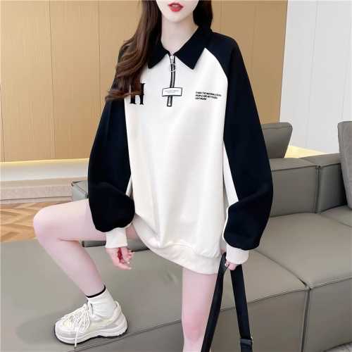 The first release of imitation cotton Chinese cotton composite ball-free spring and autumn thin Polo collar loose versatile zipper sweatshirt women's trendy tops