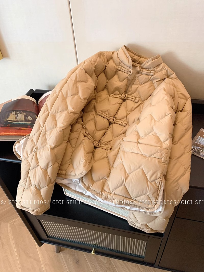 新中式盤扣立領棉服外套女秋冬季2024新款復古輕薄保暖夾棉短上衣