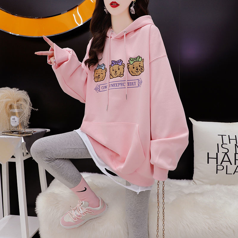 Cotton fish phosphorus back collar Korean version cartoon hooded sweatshirt for women fashionable and age-reducing internet celebrity loose jacket
