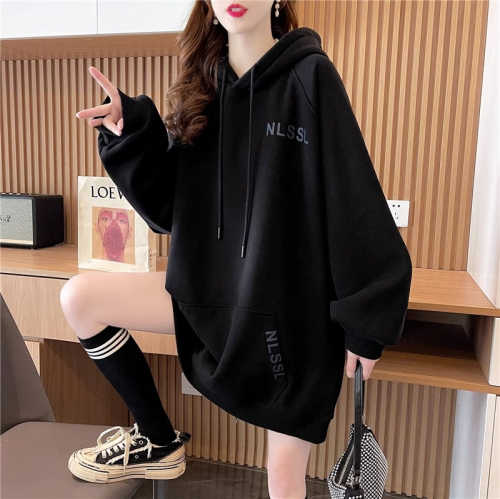 The first imitation cotton Chinese cotton composite non-pilling thin spring and autumn Korean style loose hooded sweatshirt women's trendy top