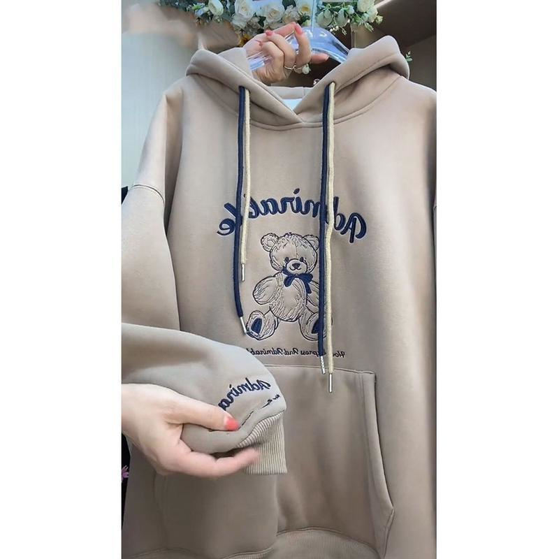 女裝美式復古字母印花連帽衛衣加絨加厚年冬季設計感小眾外套