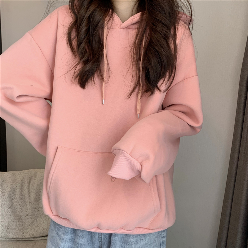 Real shot ~ New version of Korean style autumn and winter velvet thickened hooded warm and versatile pullover sweatshirt