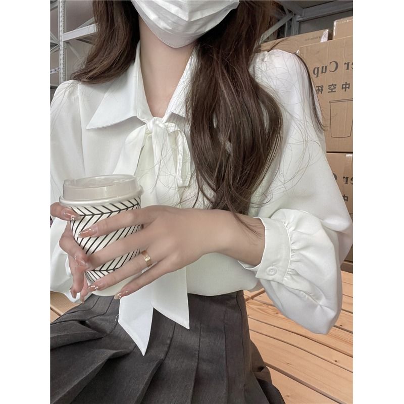 官圖 蝴蝶結襯衫女設計感小眾新款春秋別致高級感長袖OL上衣