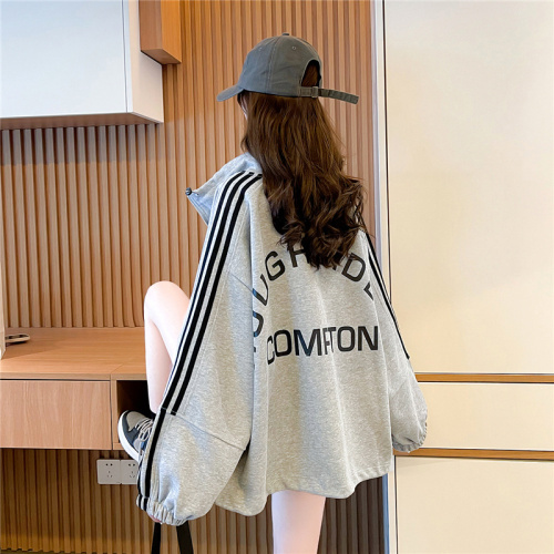 Explosion Street ins super popular Explosion Street cotton large size spring and autumn thin long-sleeved sweatshirt for women Korean style design cardigan jacket