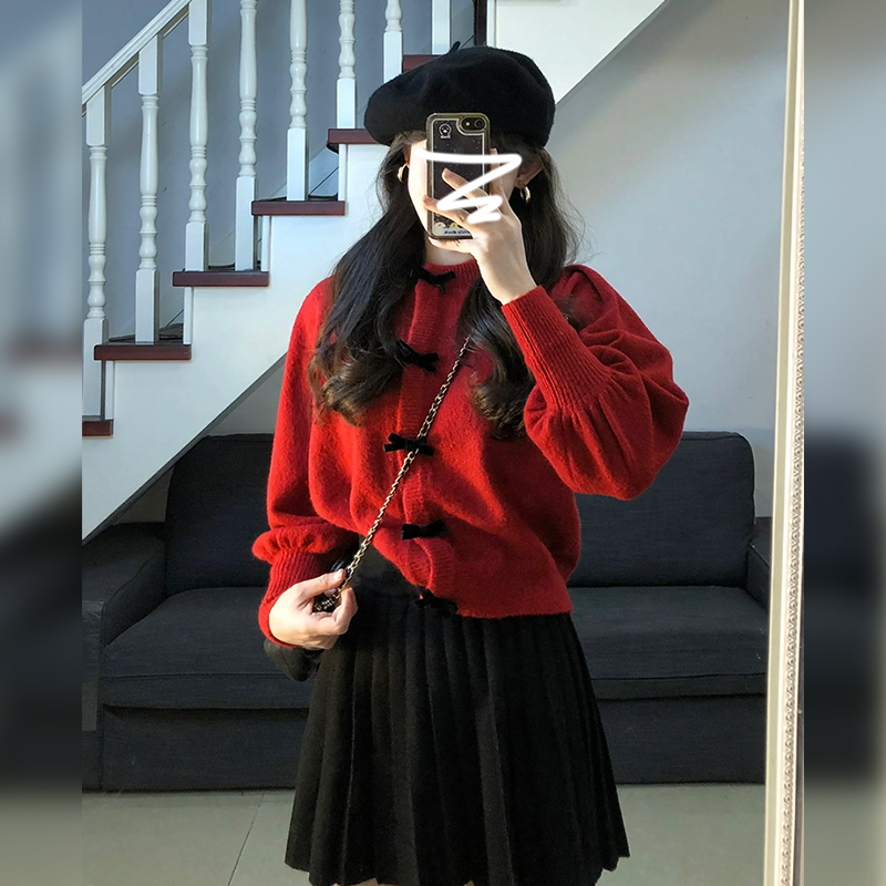今年流行紅色過年聖誕套裝裙新款女裝秋冬季深冬裝搭配一整套