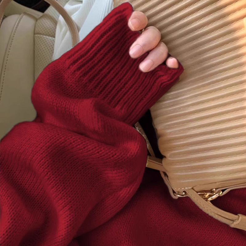 紅色毛衣女秋冬季加厚2024年新款寬鬆慵懶風新年過年打底內搭上衣