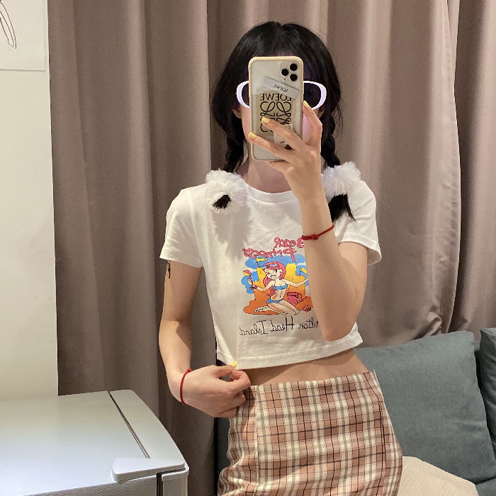 超短露臍T恤鬼馬少女韓風chic甜美減齡卡通印花短袖T恤
