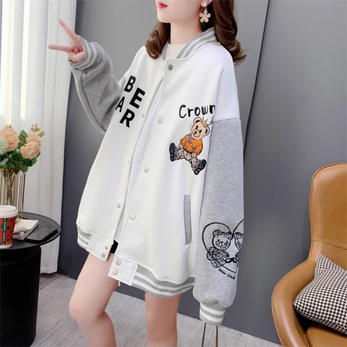 The first imitation cotton Chinese cotton composite non-pilling thin spring and autumn Korean style loose cardigan color-blocked baseball uniform jacket