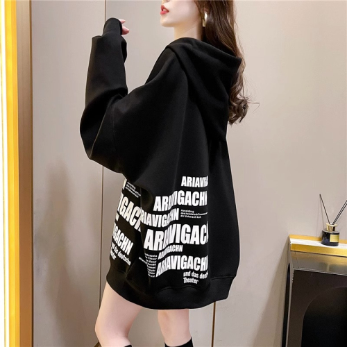 The first imitation cotton Chinese cotton composite non-pilling thin spring and autumn Korean style loose hooded sweatshirt women's trendy top