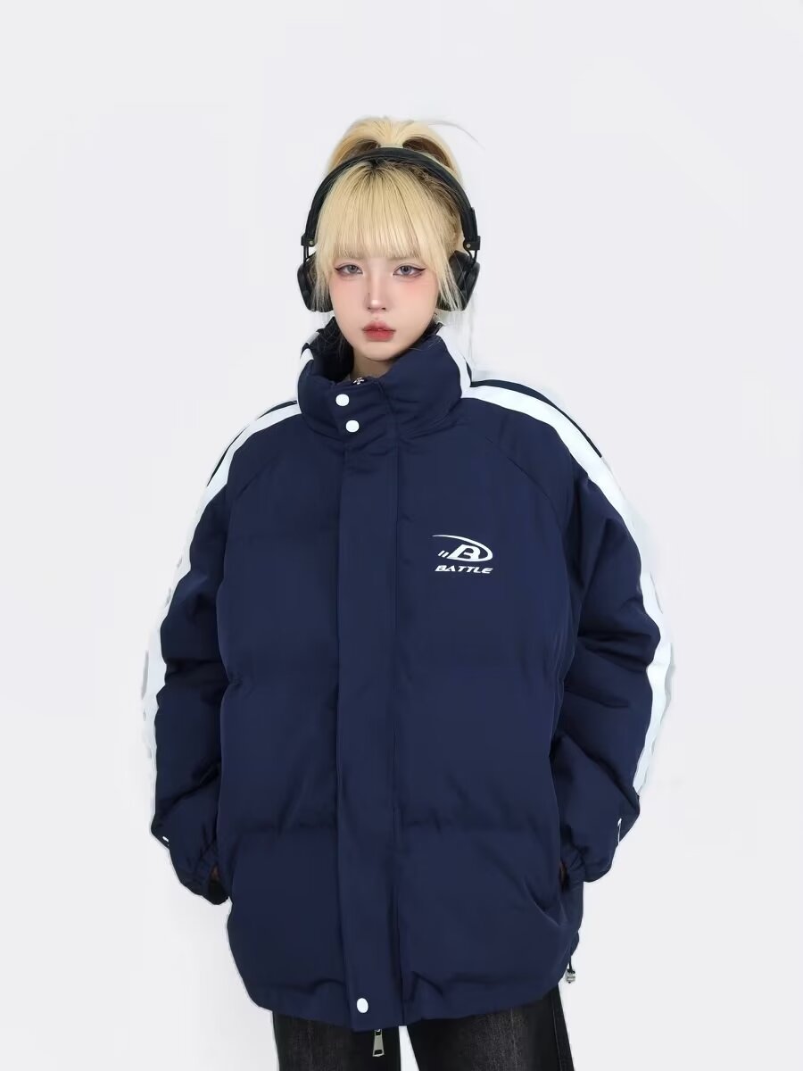 悟空有貨美式字母印花拼色立領棉服男女冬季寬鬆潮流情侶保暖棉衣