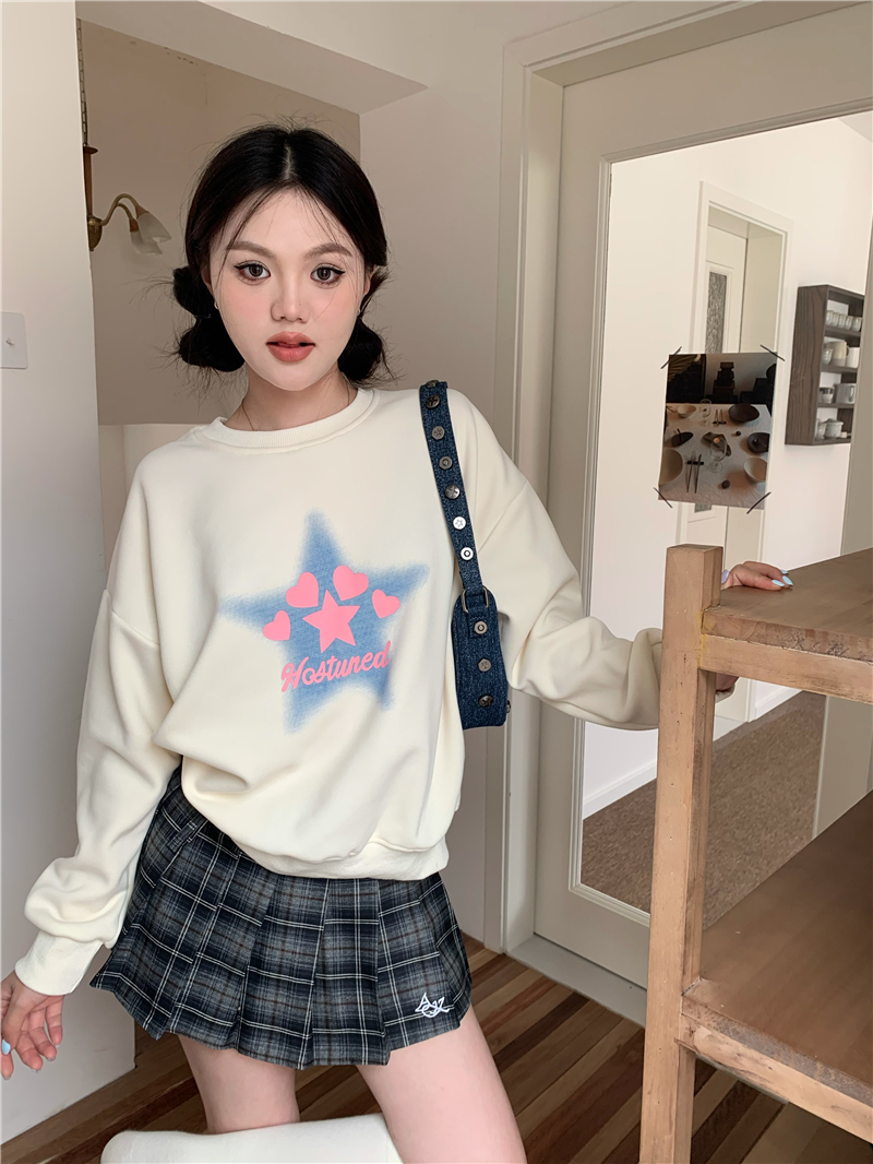 Real shot of American star printed thickened sweatshirt