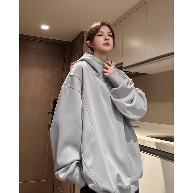 重磅衛衣女秋冬款加絨加厚美式復古潮牌硬挺連帽外套oversize