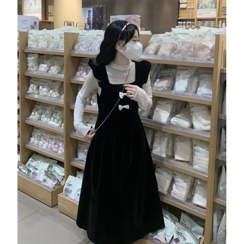 春秋季女裝法式桔梗連衣裙奶系穿搭學院小香風兩件套裝裙韓劇裙子