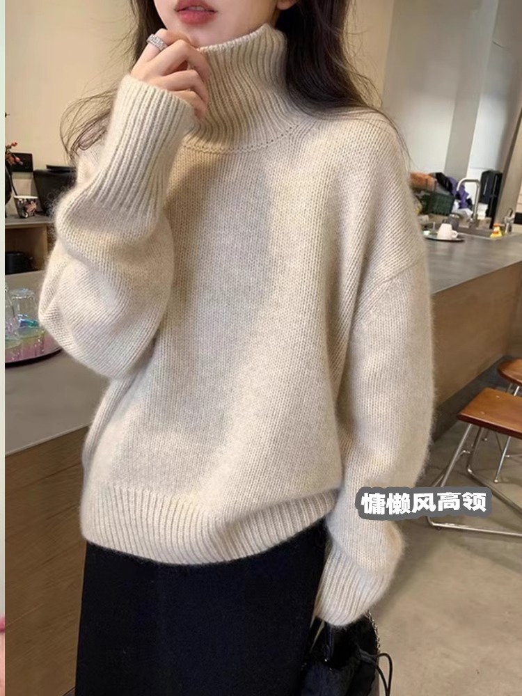 加厚高領毛衣內搭女新款秋冬季寬鬆慵懶風針織打底衫上衣