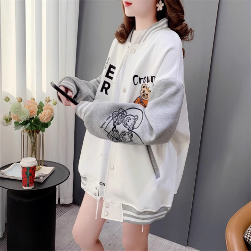 The first imitation cotton Chinese cotton composite non-pilling thin spring and autumn Korean style loose cardigan color-blocked baseball uniform jacket