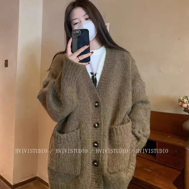 慵懶風ins軟糯開衫毛衣外套女秋冬季新款寬鬆外穿針織衫上衣