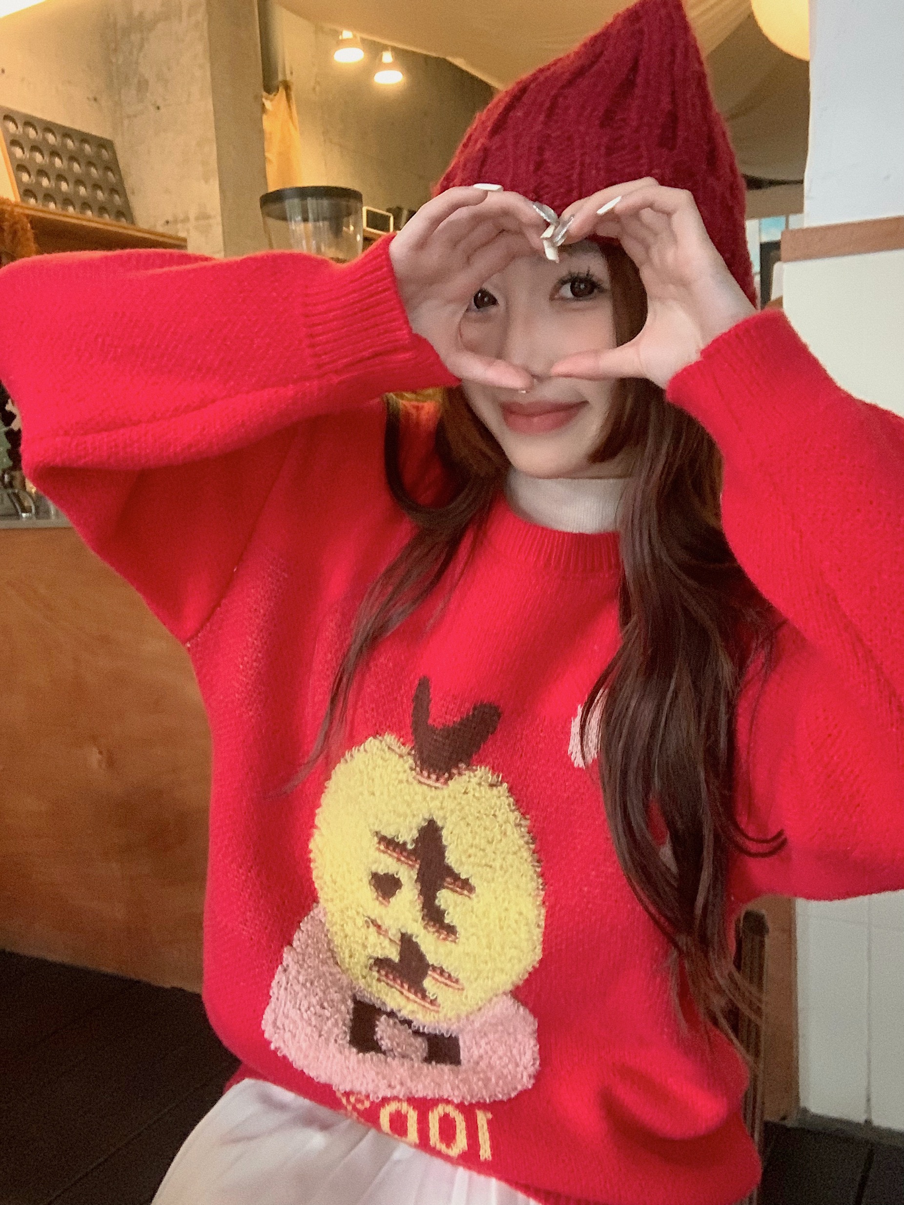 實拍   新年快樂！寬鬆加厚圓領大吉毛衣平安喜樂過年衫