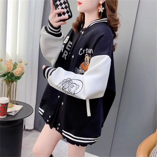 The first imitation cotton Chinese cotton composite non-pilling thin spring and autumn Korean style loose cardigan color-blocked baseball uniform jacket