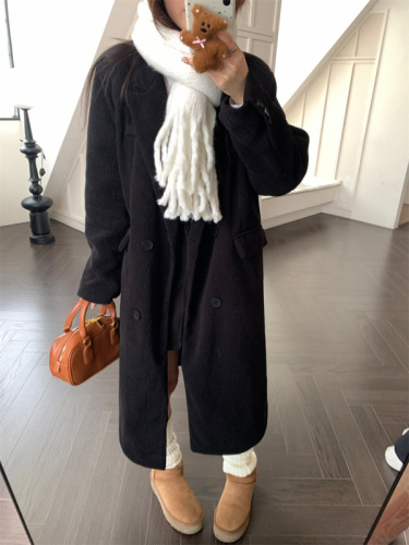 Actual shot of corduroy suit jacket for women, Korean style, loose, slim, high-end, quilted and thickened coat