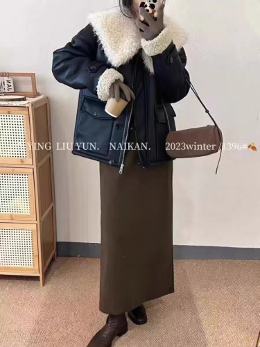 Autumn and winter new Korean style loose plus velvet and thickened fur one-piece lamb hair PU leather jacket for women trendy
