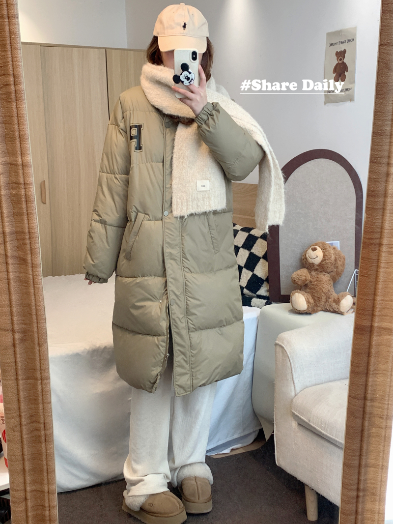 實拍  冬季過膝麵包服女中長款韓版小眾設計感寬鬆加厚羽絨服