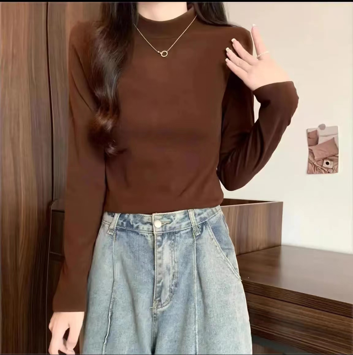 1*1羅紋德絨/舒膚絨秋冬內搭半高領打底衫女