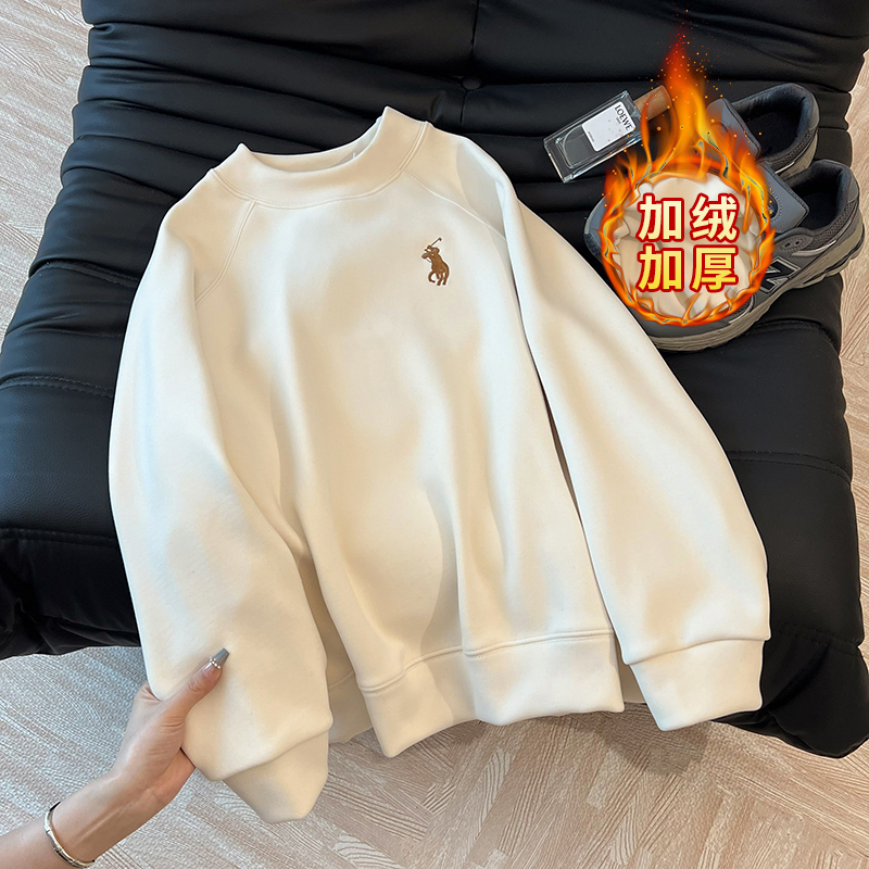 實拍原版450克衛衣女秋冬加絨加厚刺繡花圓領領2024新款上衣女裝