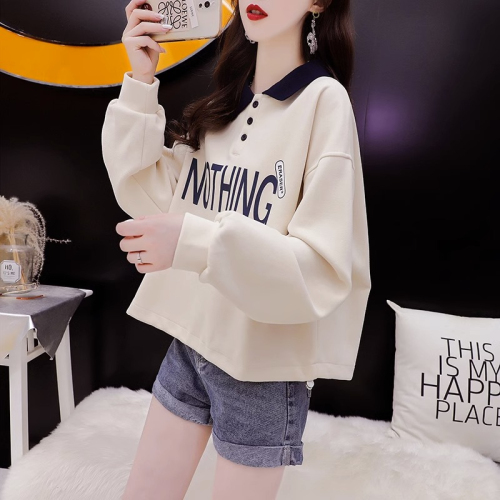 The first release of imitation cotton Chinese cotton composite ball-free spring and autumn thin Polo collar loose versatile zipper sweatshirt women's trendy tops