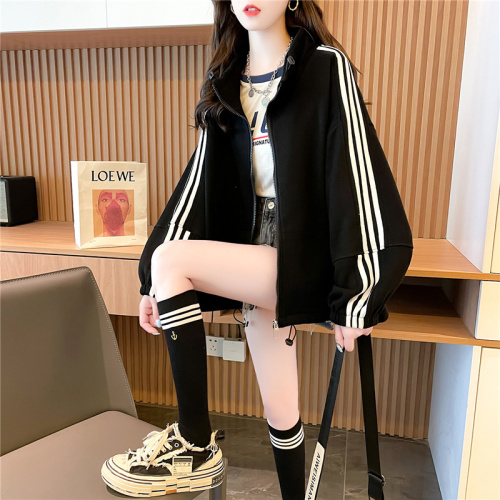 Explosion Street ins super popular Explosion Street cotton large size spring and autumn thin long-sleeved sweatshirt for women Korean style design cardigan jacket