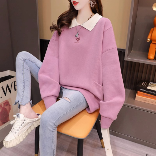 The first release of imitation cotton Chinese cotton composite ball-free spring and autumn thin Polo collar loose versatile zipper sweatshirt women's trendy tops