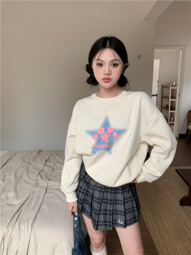 Real shot of American star printed thickened sweatshirt